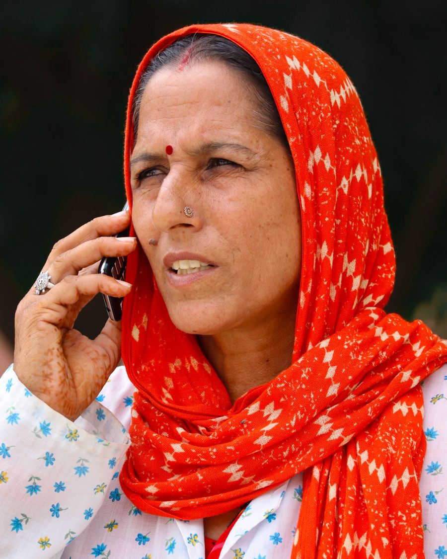 A mother calling from her phone